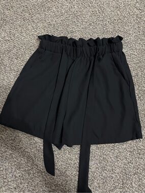 High Waist Paperbag Shorts with Tie Belt - Black